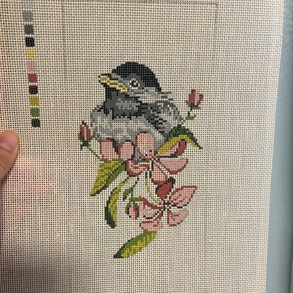 Bird Cross Stitch Kit with Floral Design Vintage